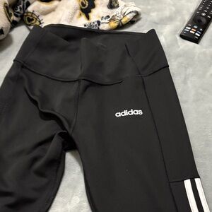 Adidas Kids Black Leggings with White Stripes